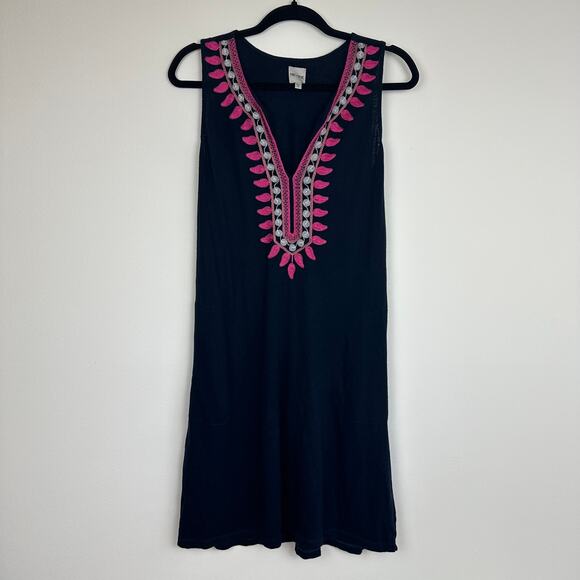 Nic+Zoe Womens Summer Retreat A-Line Sleeveless Embroidered Navy Dress Small - Picture 2 of 10